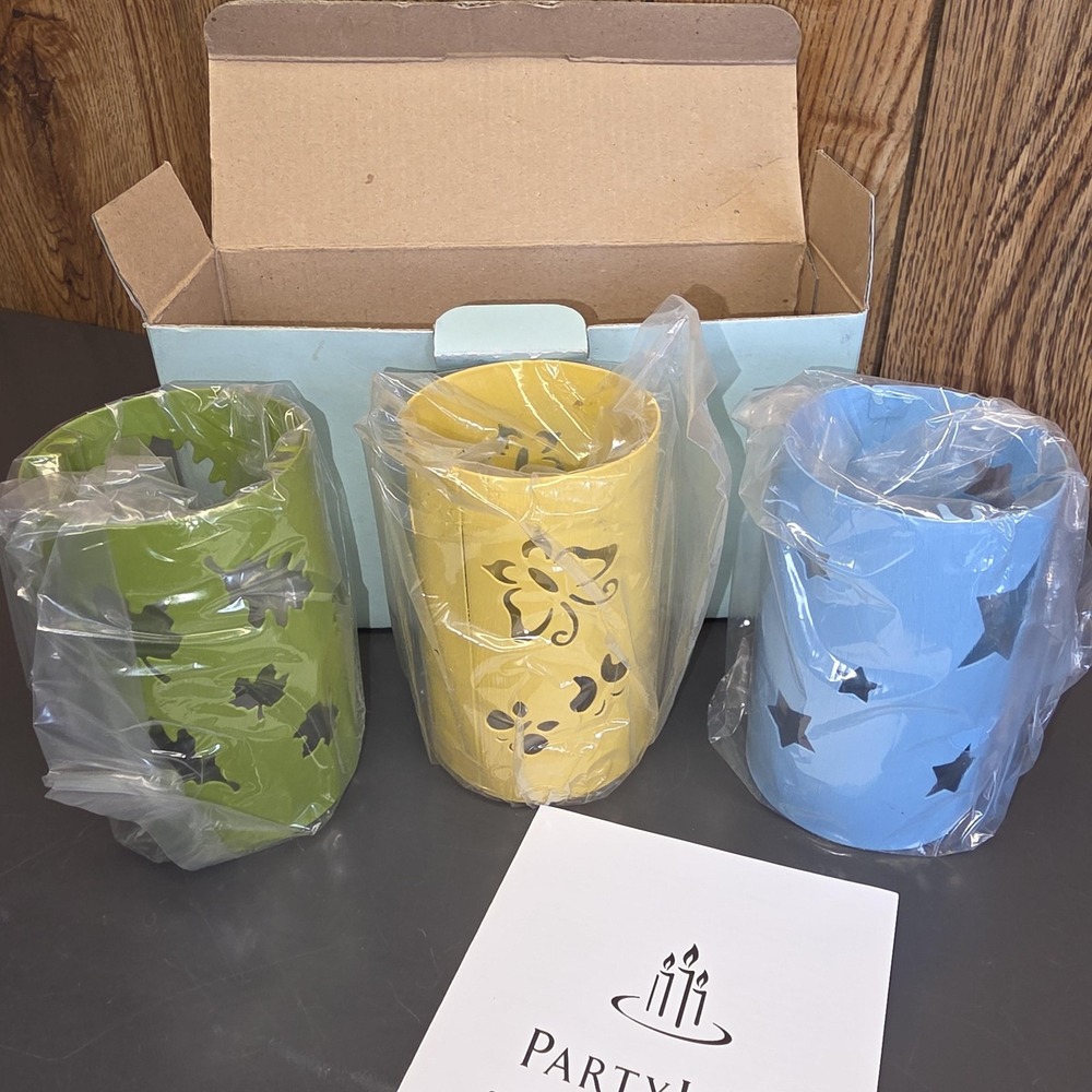 PartyLite Change-O-Lantern Candle Sleeve Set Trio Des Saisons Metal Multicolor - Picture 3 of 7